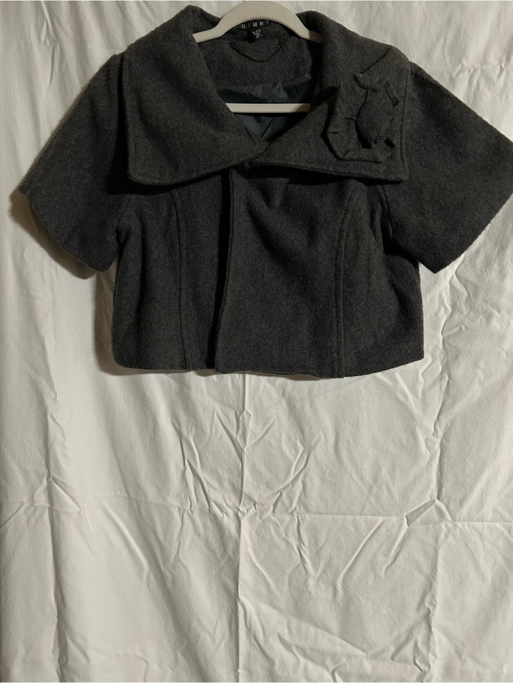 DIMRI Gray Wool Blend Cropped Jacket Size Large Flower Collar